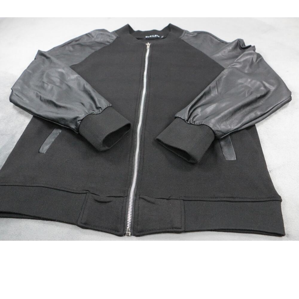 Womens Biker Jacket Faux Leather Whatlees Sleeve Black Zip Up  Large Fit